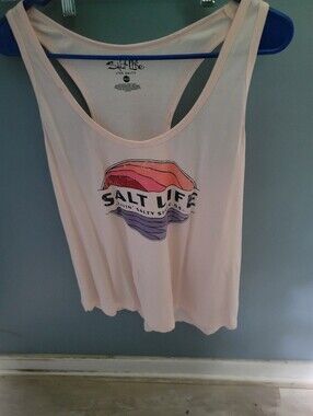 Salt Life Women's Pale Pink Tank with Sunset Wave Graphic Xl